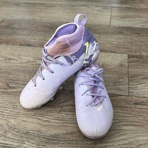 Nike Lilac Soccer Cleats with Yellow Swoosh Accents